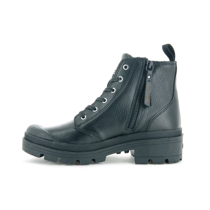 Palladium Pallabase Leather Women's Boots Black | UK Z860-WUS